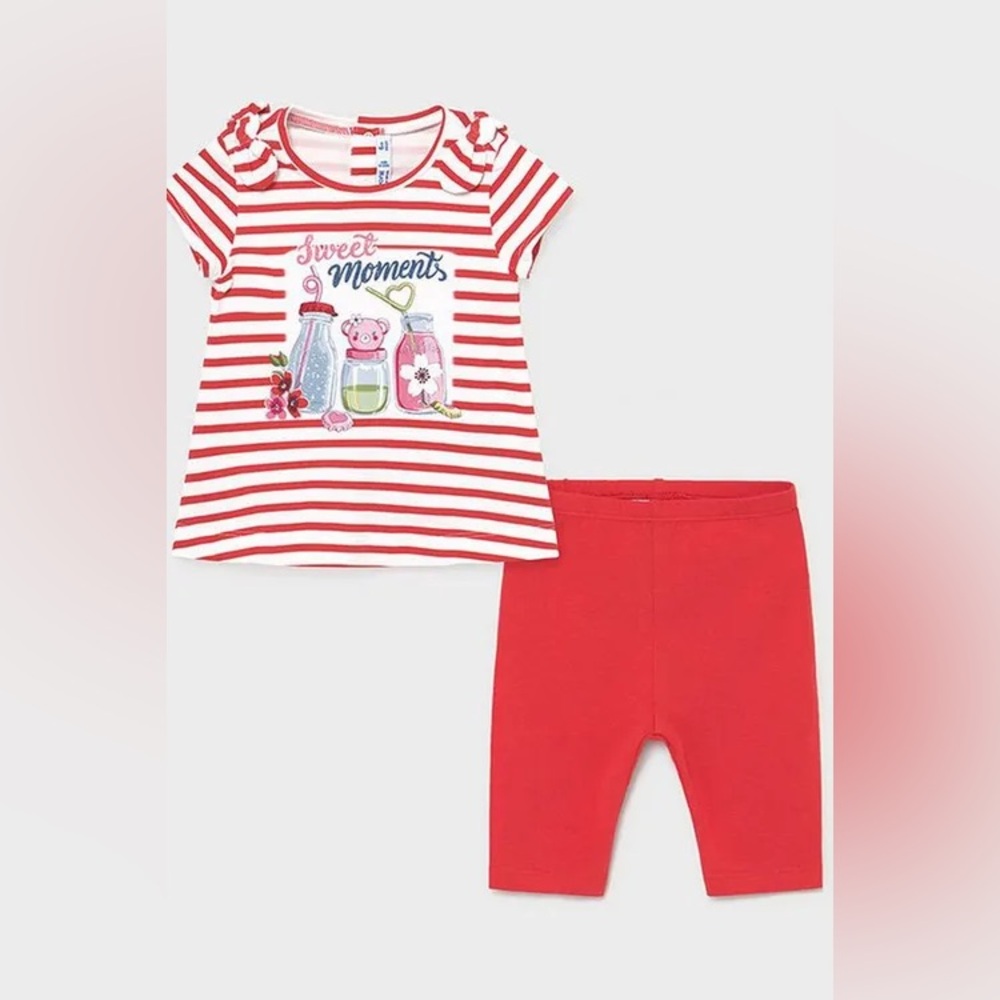 Size 18 months Mayoral Red & White Striped Tee with Red Leggings -